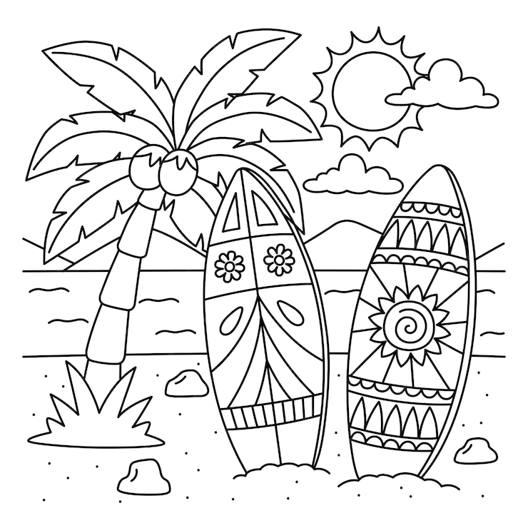 desenho para colorir praia