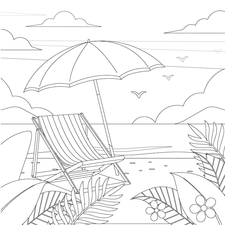 desenho para colorir praia