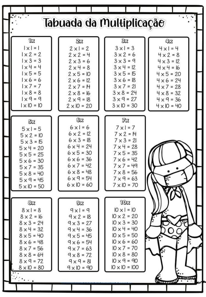 Desenho de Tabuada para imprimir