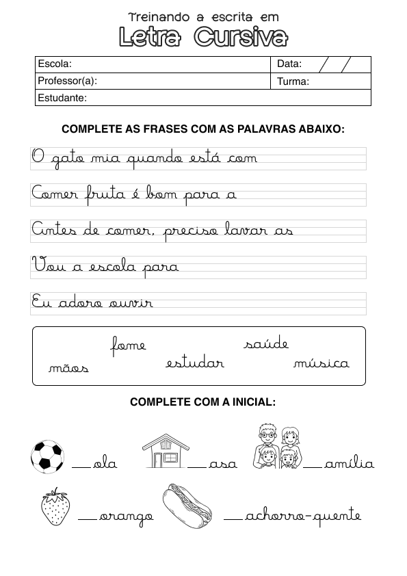 Desenho de Alfabetização para imprimir