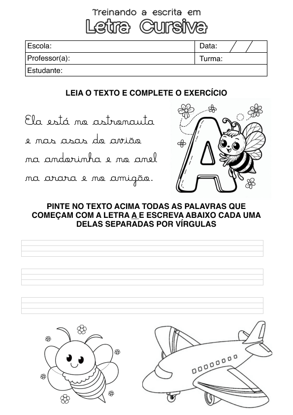 Desenho de Alfabetização para imprimir