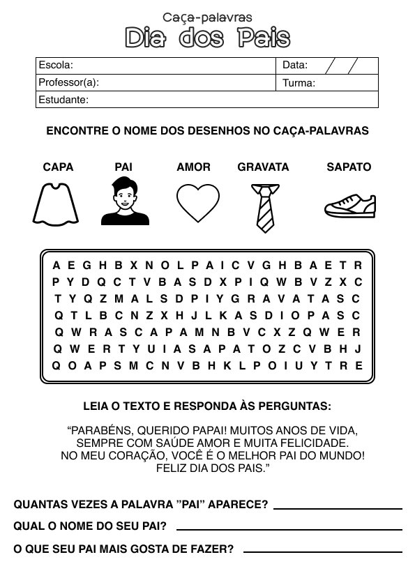 Desenho de Feliz Dia dos Pais para imprimir