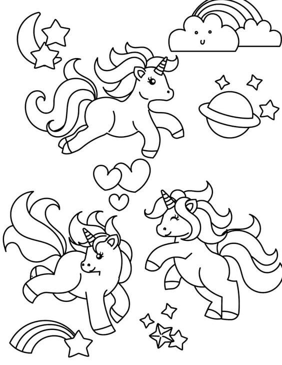 Desenho de Unicórnios para imprimir