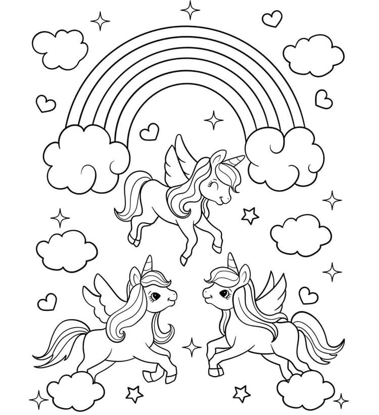 Desenho de Unicórnios para imprimir