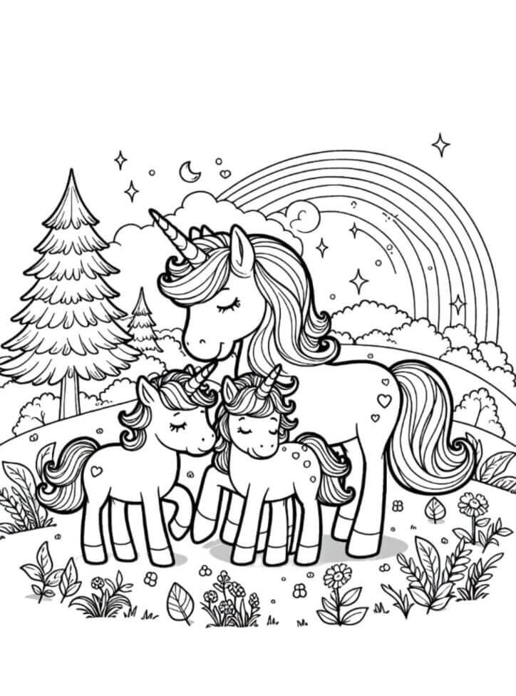 Desenho de Unicórnios para imprimir