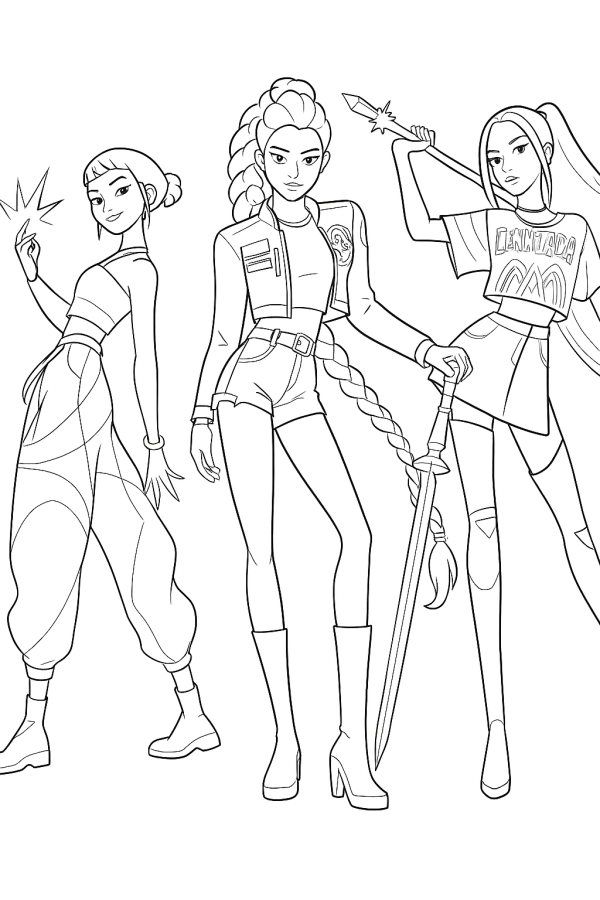 Desenho de Guerreiras do K-Pop para imprimir