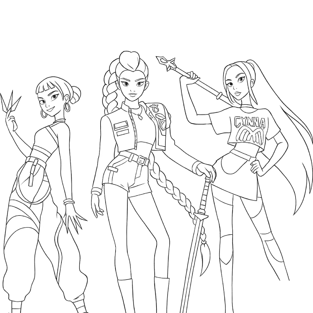 Desenho de Guerreiras do K-Pop para imprimir
