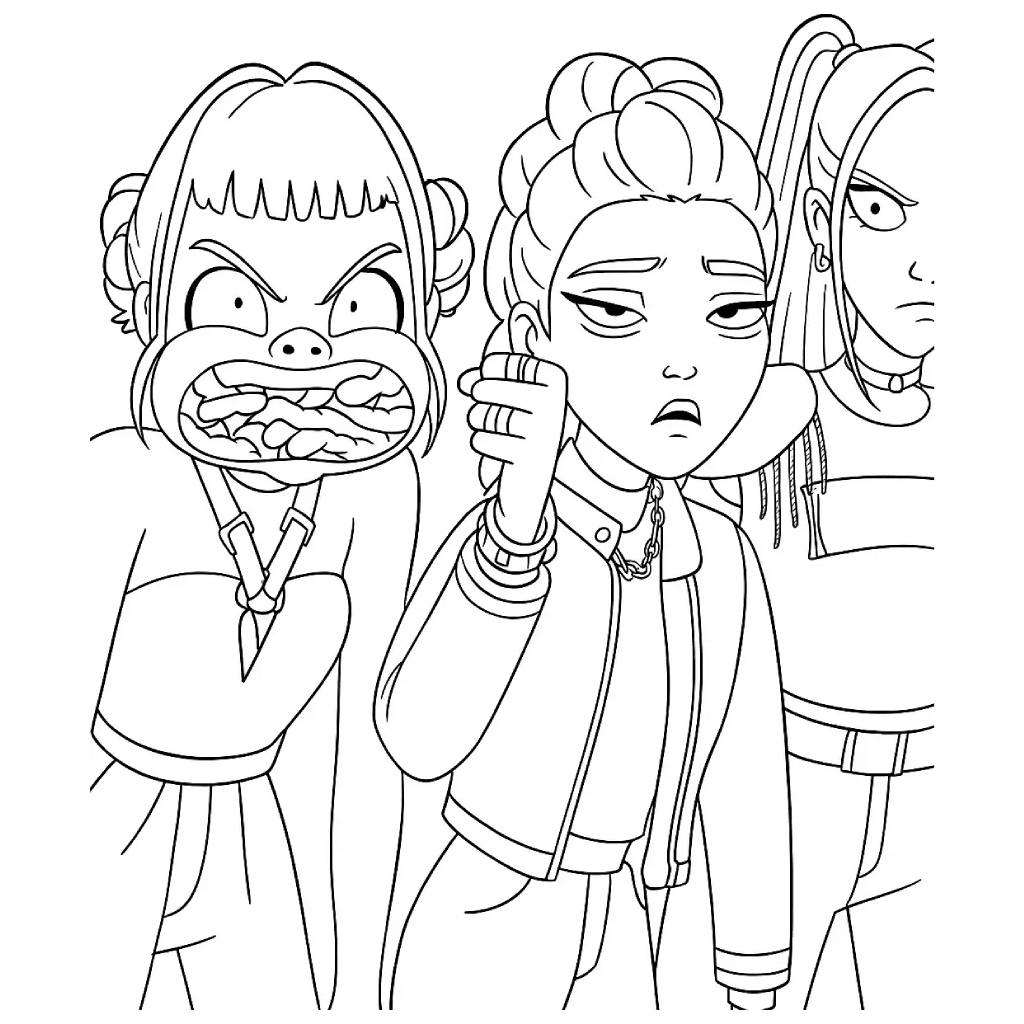 Desenho de Guerreiras do K-Pop para imprimir