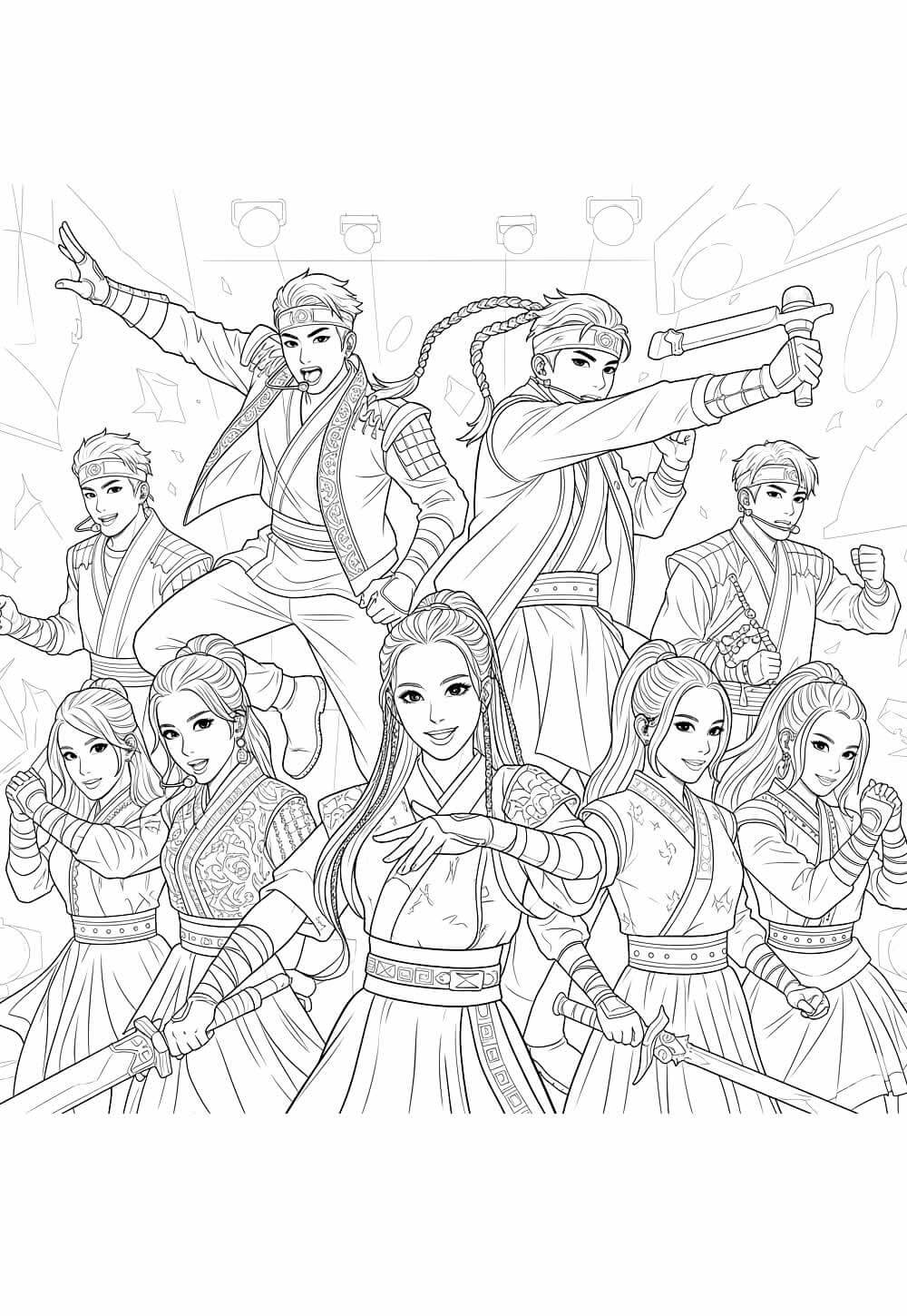 Desenho de Guerreiras do K-Pop para imprimir