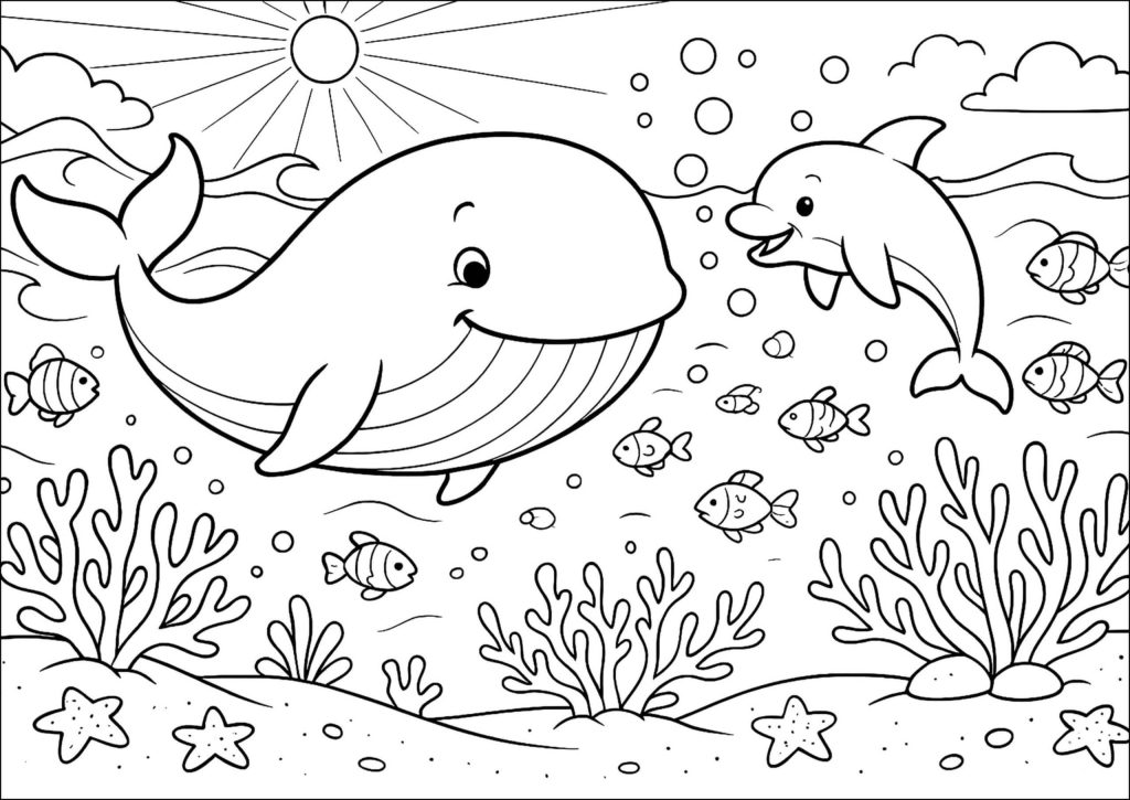 Desenho de Baleias para imprimir
