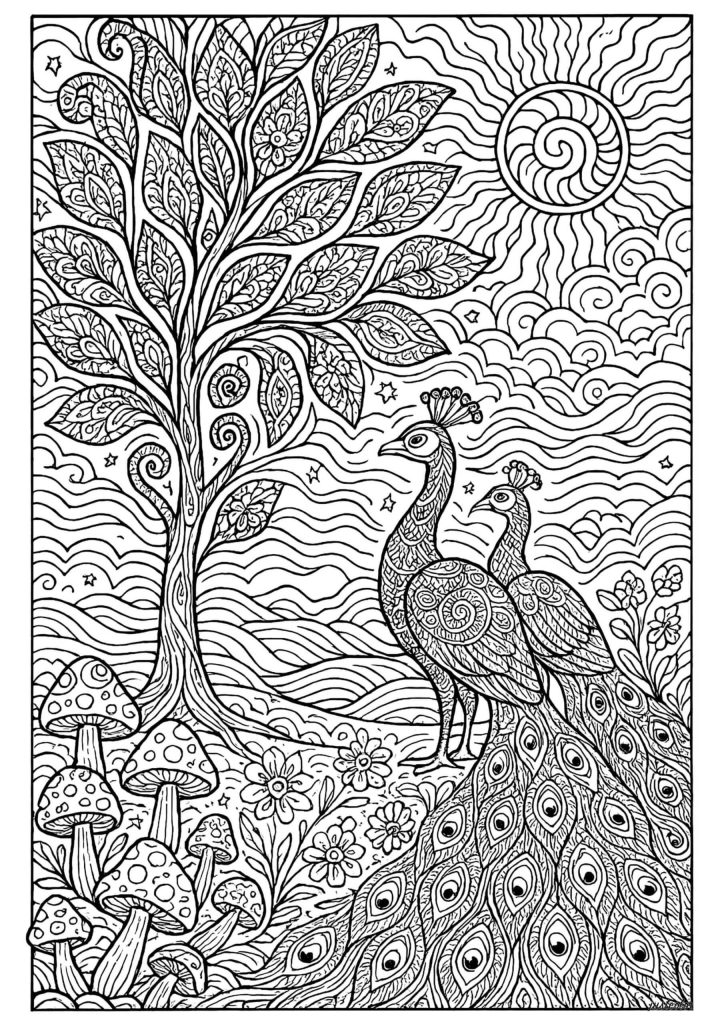 Desenho de Pavão para imprimir