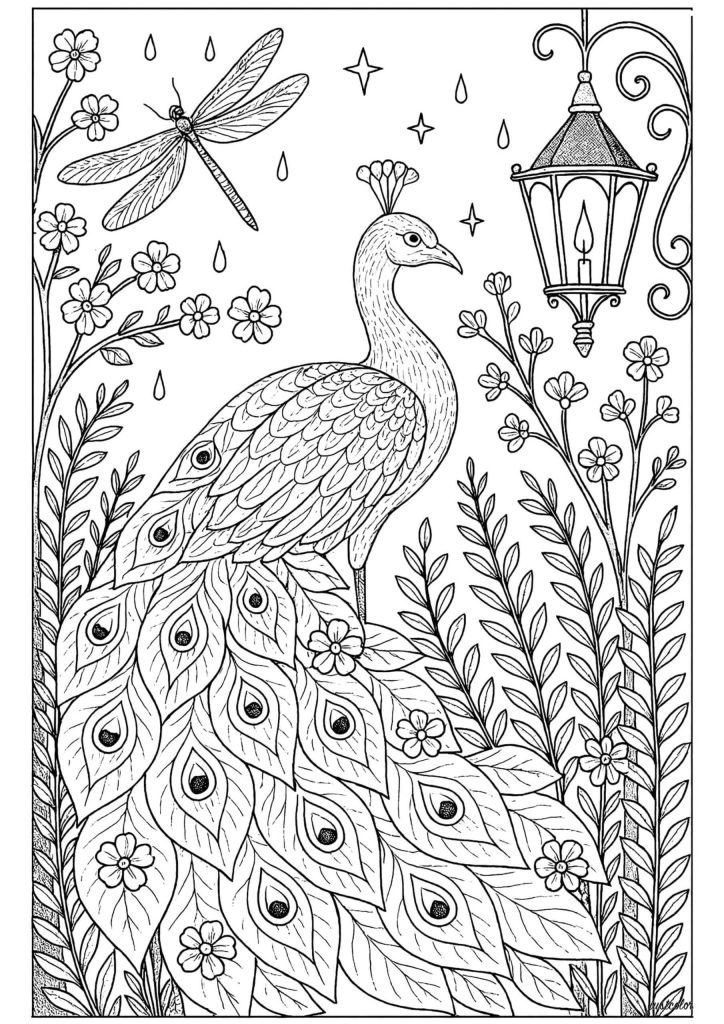 Desenho de Pavão para imprimir