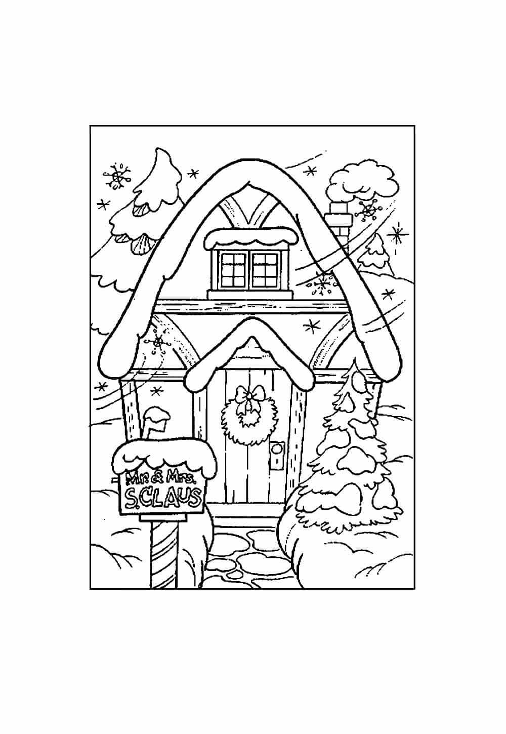 Desenho de Casa do Papai Noel para imprimir