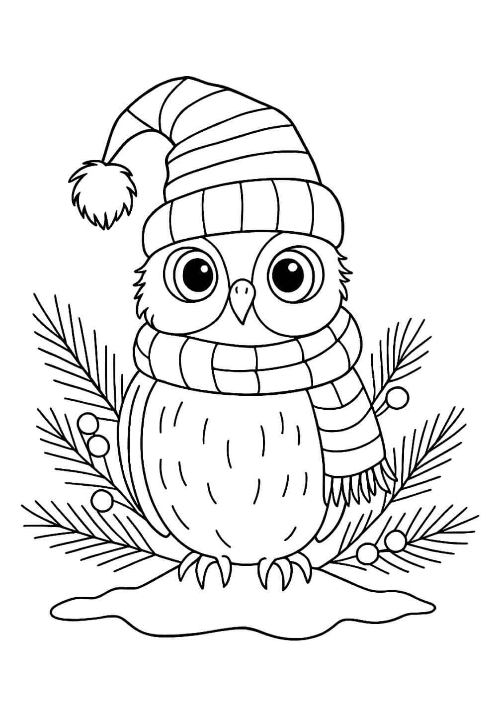 Desenho de Coruja de Natal para imprimir