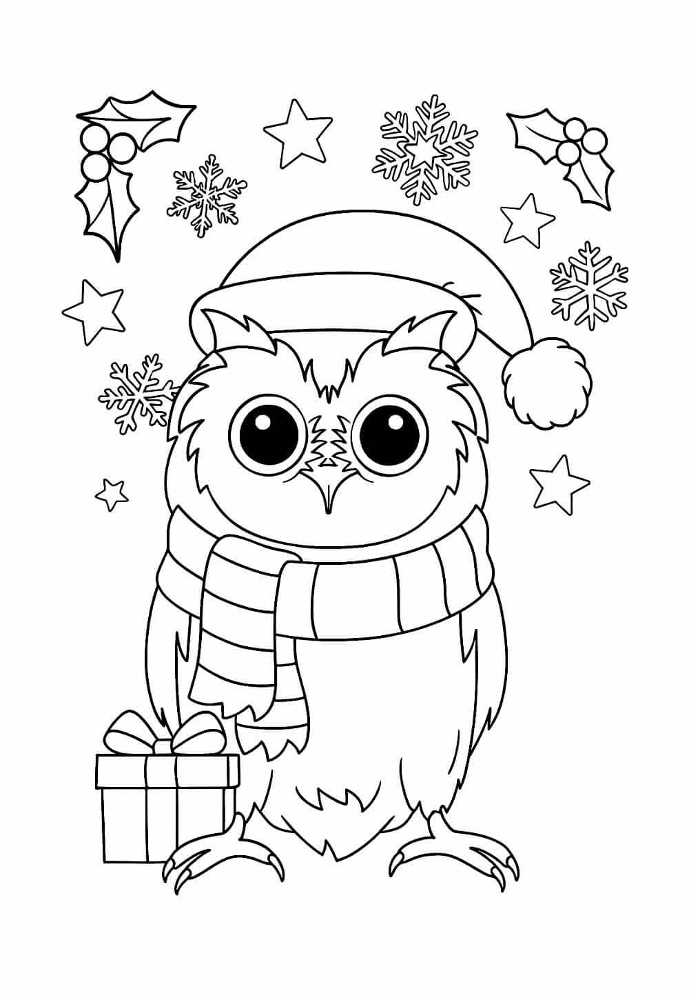 Desenho de Coruja de Natal para imprimir