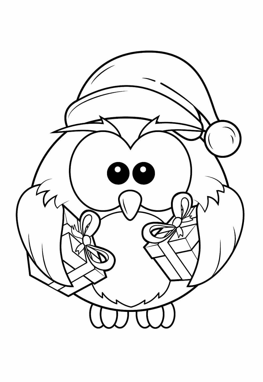 Desenho de Coruja de Natal para imprimir