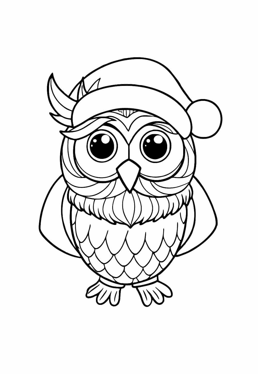 Desenho de Coruja de Natal para imprimir