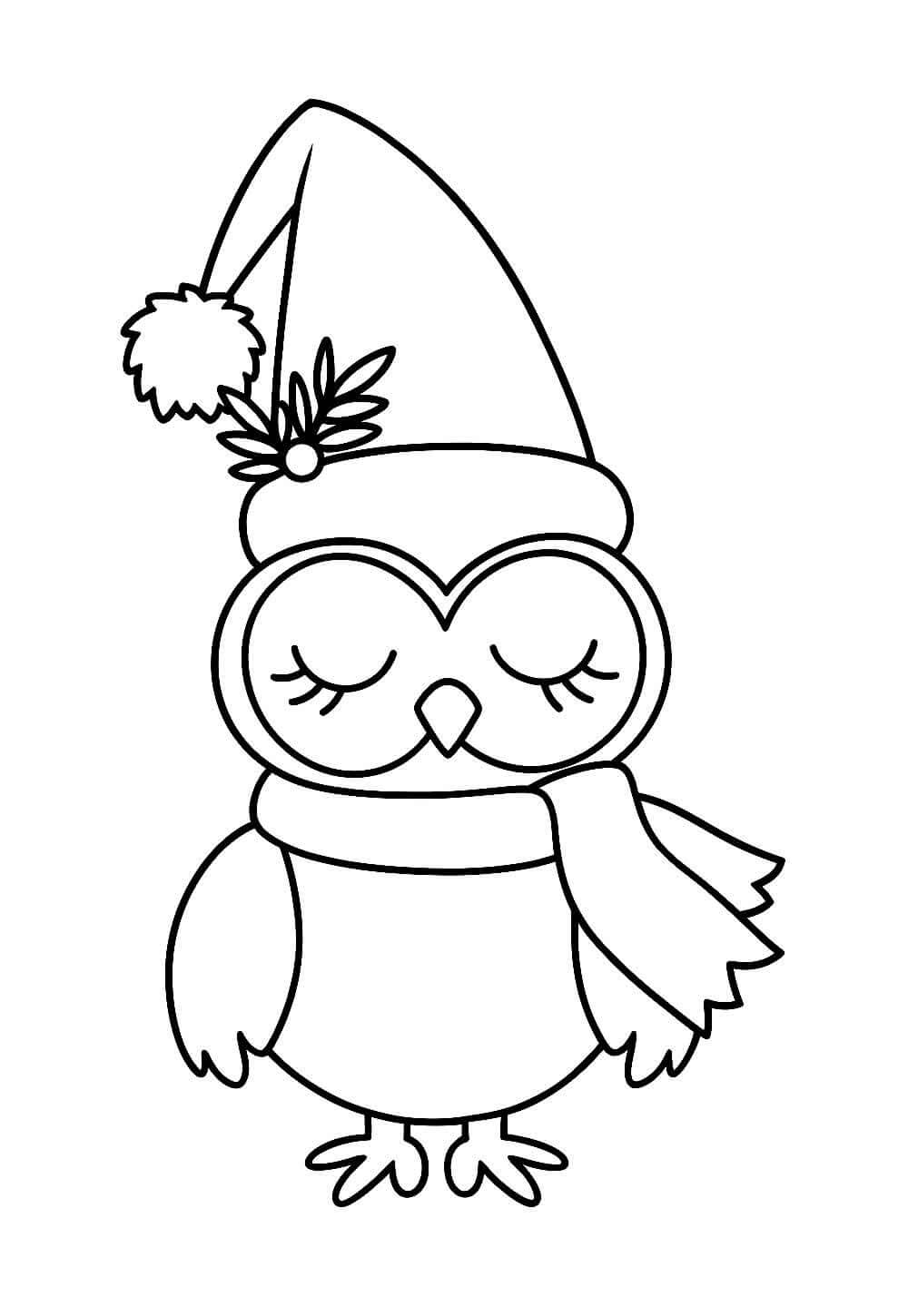 Desenho de Coruja de Natal para imprimir