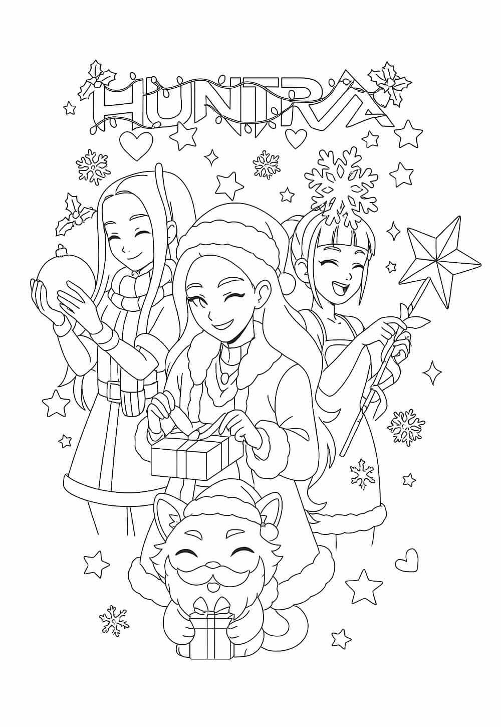 Desenho de Guerreiras do K-Pop (Natal) para imprimir