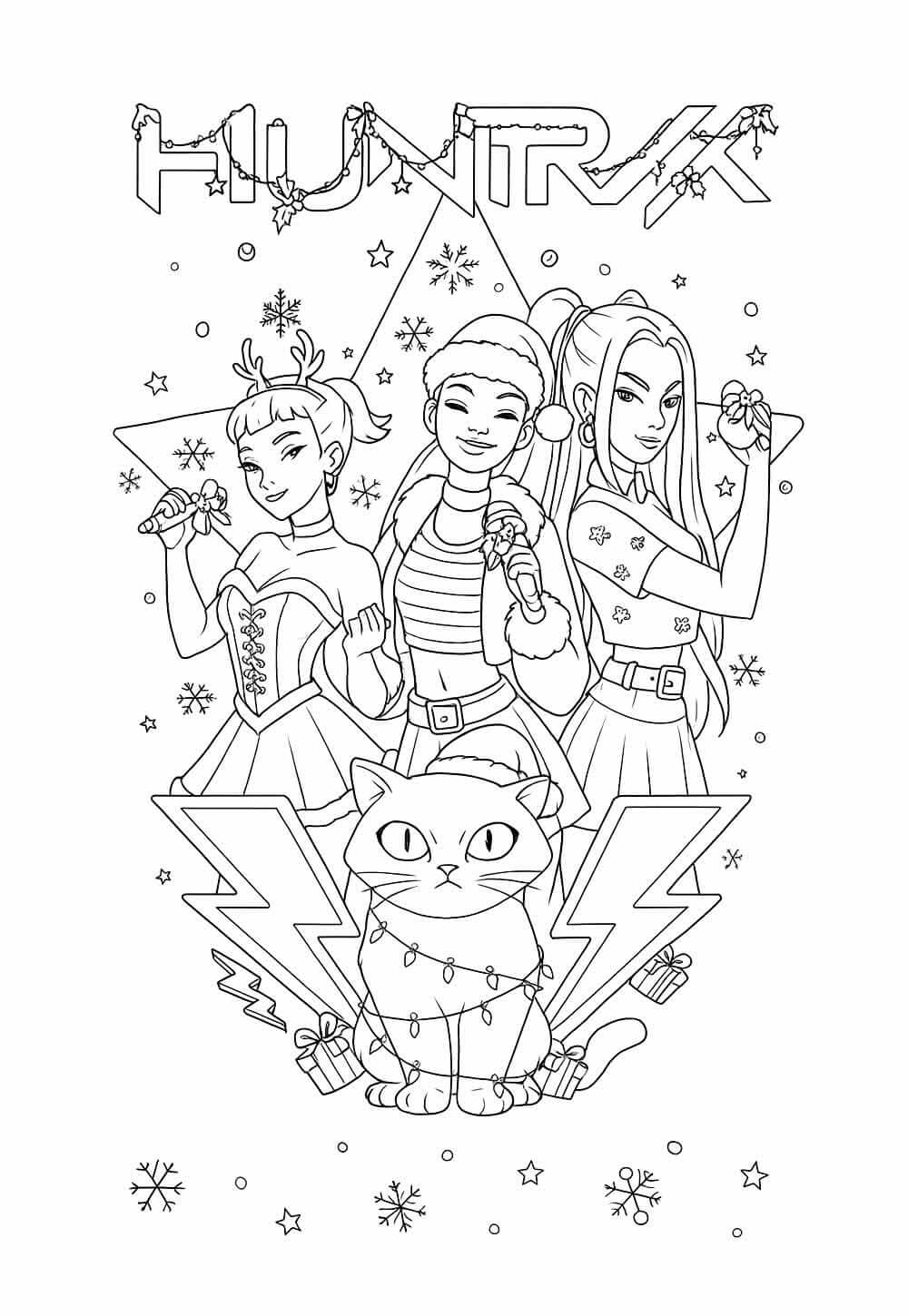 Desenho de Guerreiras do K-Pop (Natal) para imprimir