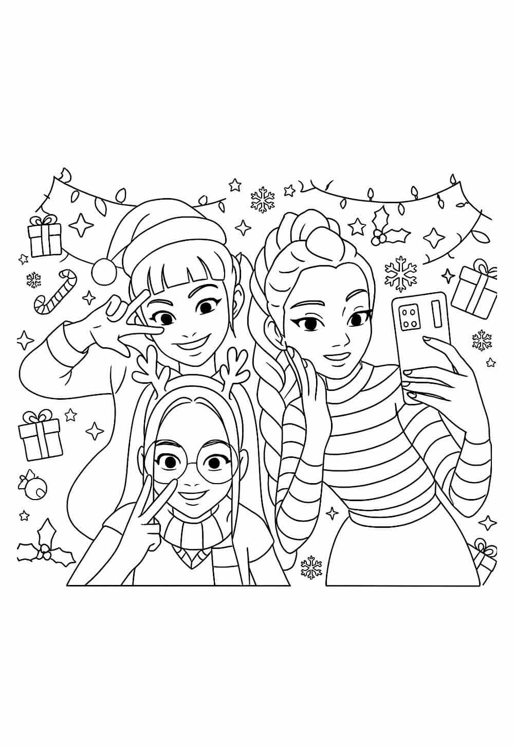 Desenho de Guerreiras do K-Pop (Natal) para imprimir
