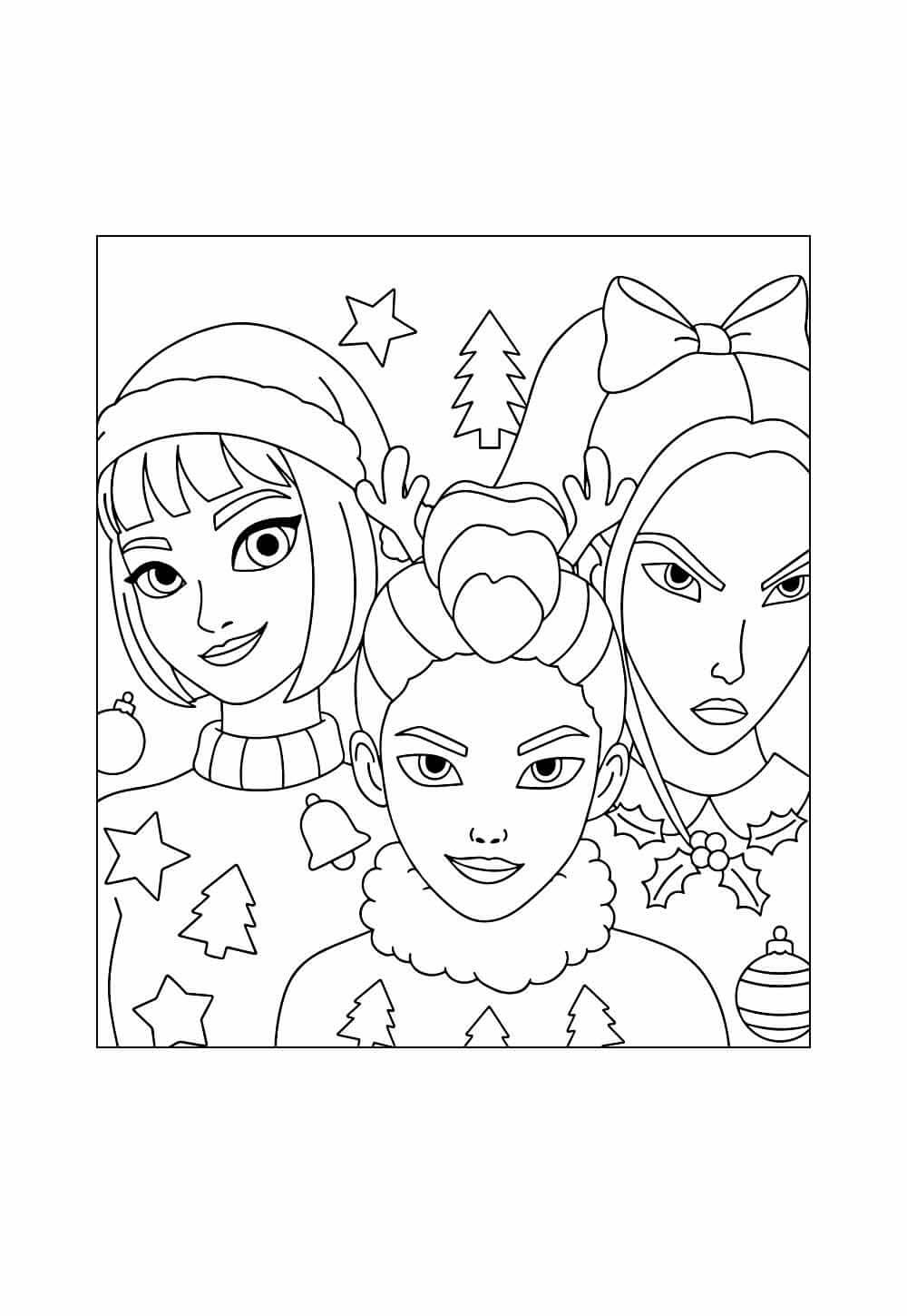 Desenho de Guerreiras do K-Pop (Natal) para imprimir