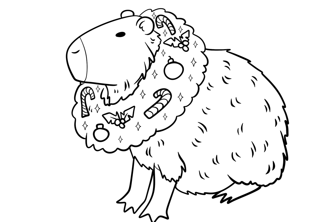 Desenho de Capivara de Natal para imprimir