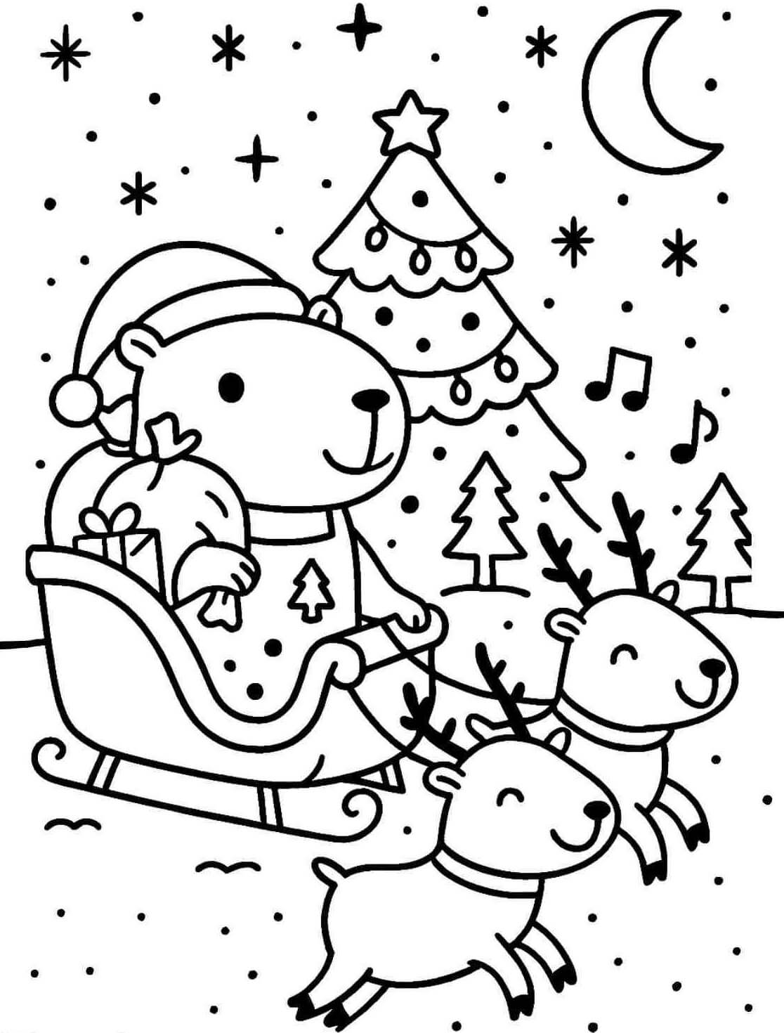 Desenho de Capivara de Natal para imprimir