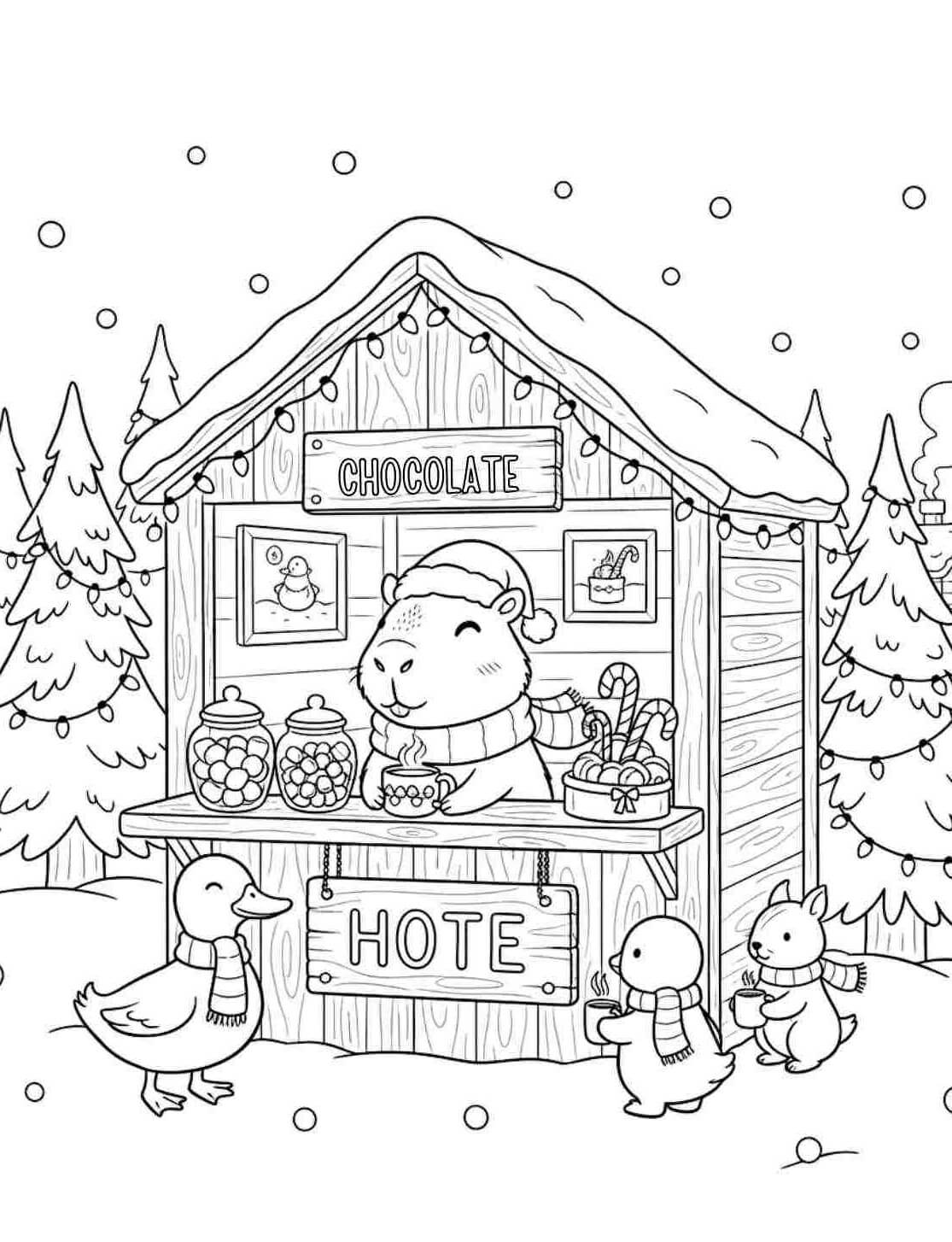 Desenho de Capivara de Natal para imprimir