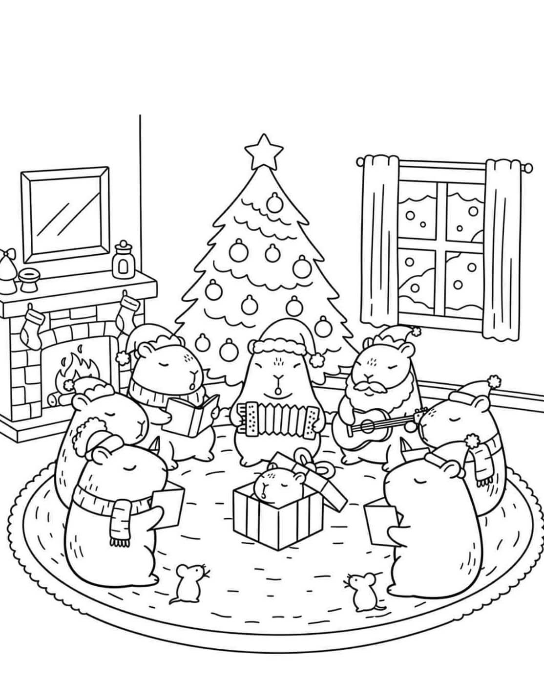 Desenho de Capivara de Natal para imprimir