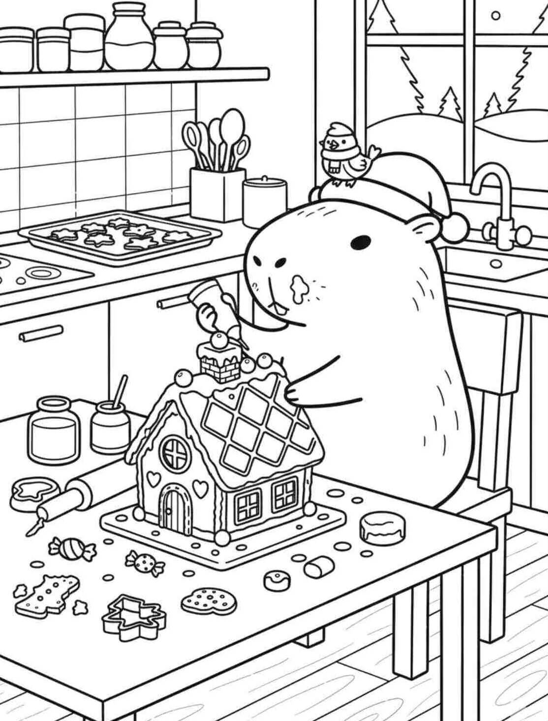 Desenho de Capivara de Natal para imprimir