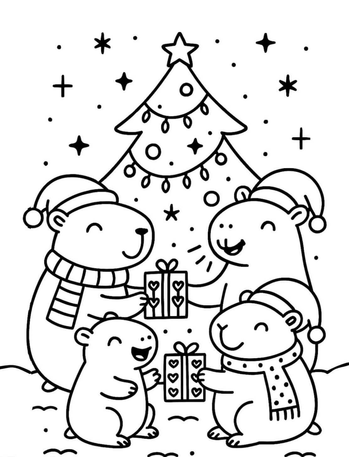Desenho de Capivara de Natal para imprimir