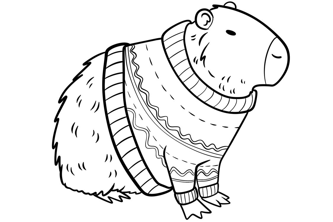 Desenho de Capivara de Natal para imprimir