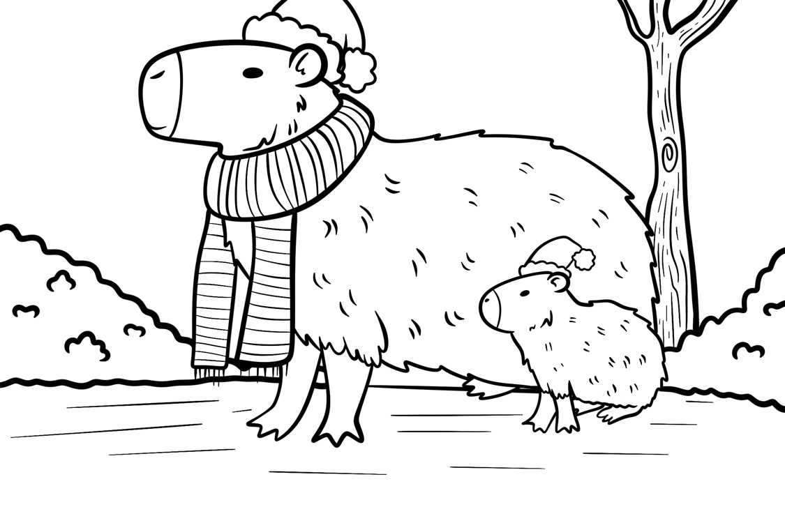 Desenho de Capivara de Natal para imprimir