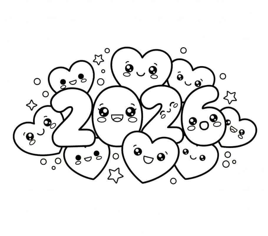 Desenho de Feliz Ano Novo 2026 para imprimir