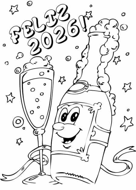 Desenho de Feliz Ano Novo 2026 para imprimir