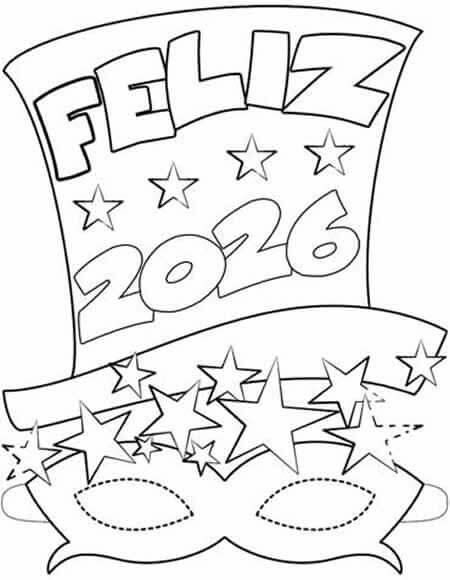 Desenho de Feliz Ano Novo 2026 para imprimir