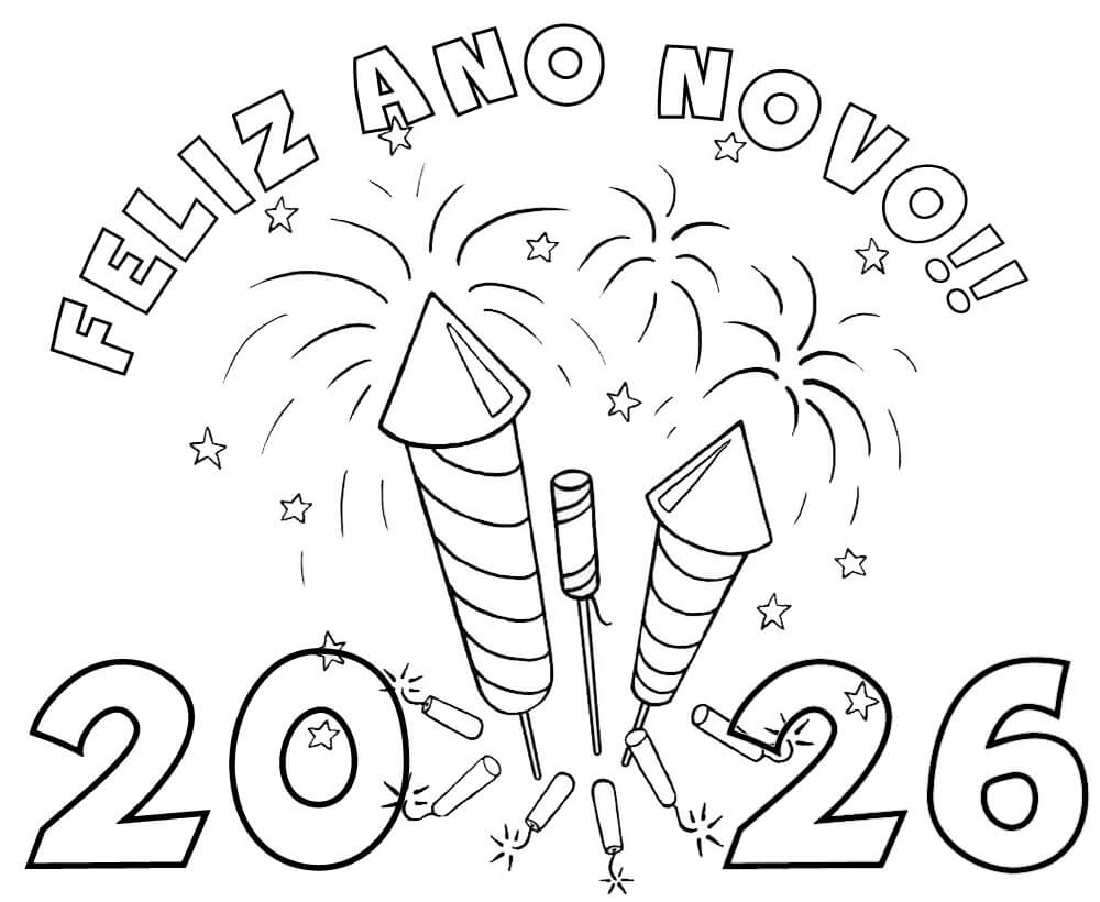 Desenho de Feliz Ano Novo 2026 para imprimir