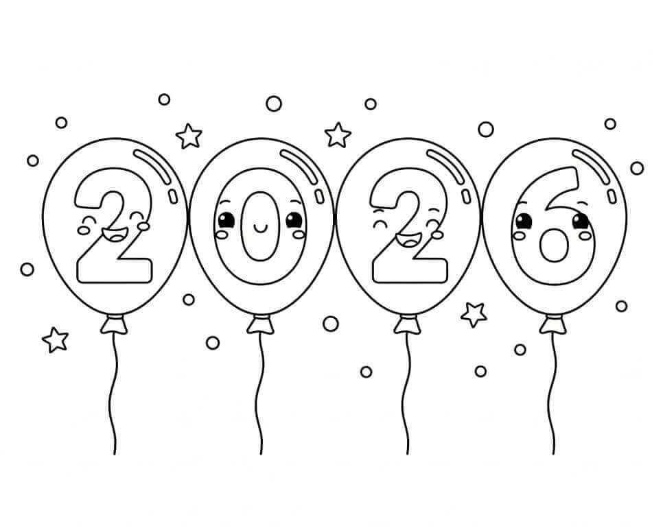 Desenho de Feliz Ano Novo 2026 para imprimir