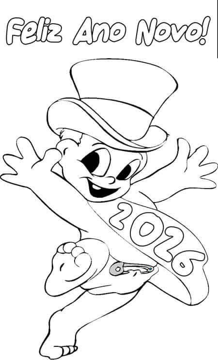Desenho de Feliz Ano Novo 2026 para imprimir