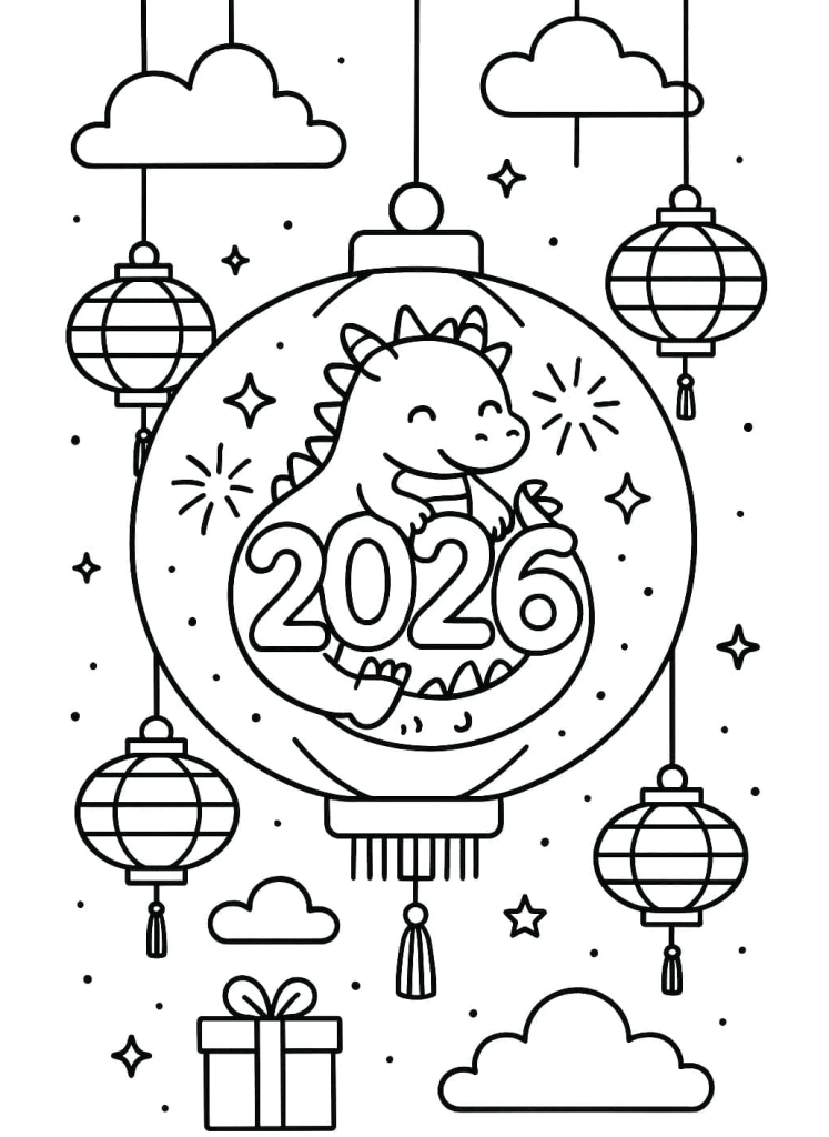 Desenho de Feliz Ano Novo 2026 para imprimir