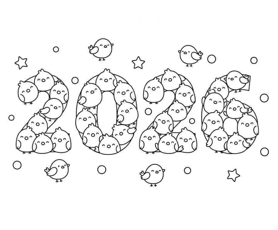 Desenho de Feliz Ano Novo 2026 para imprimir