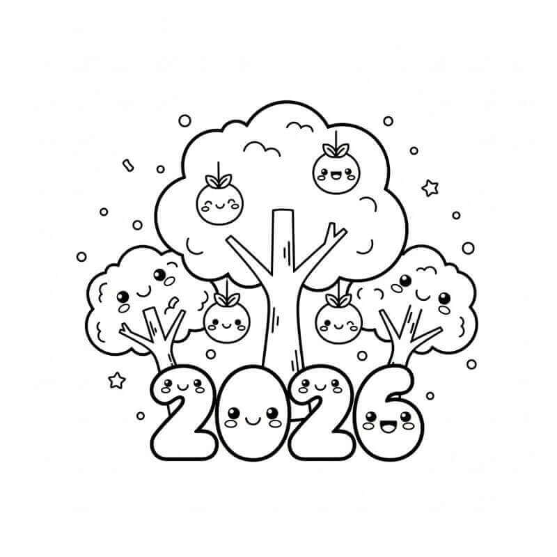 Desenho de Feliz Ano Novo 2026 para imprimir