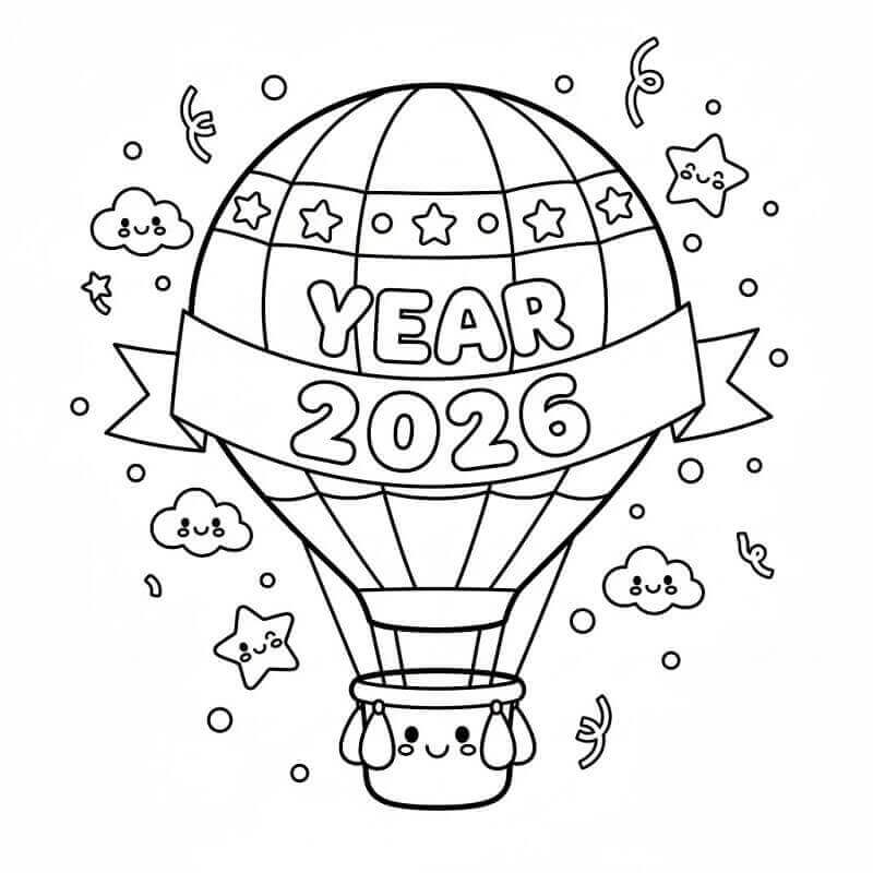 Desenho de Feliz Ano Novo 2026 para imprimir