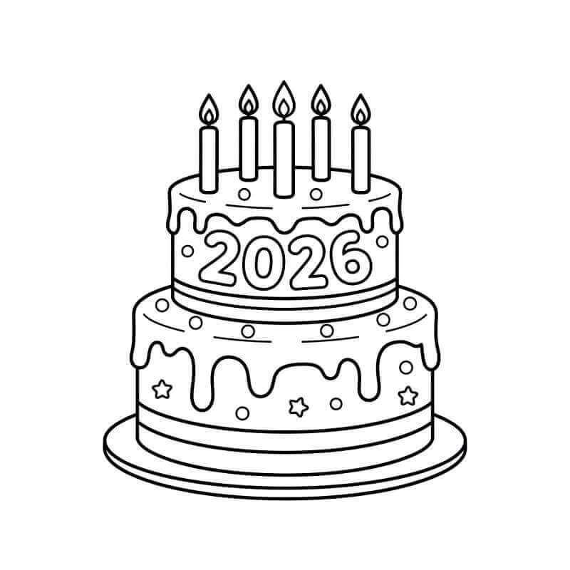 Desenho de Feliz Ano Novo 2026 para imprimir