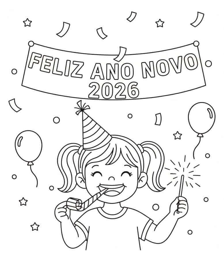 Desenho de Feliz Ano Novo 2026 para imprimir