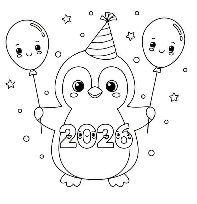 Desenho de Feliz Ano Novo 2026 para imprimir