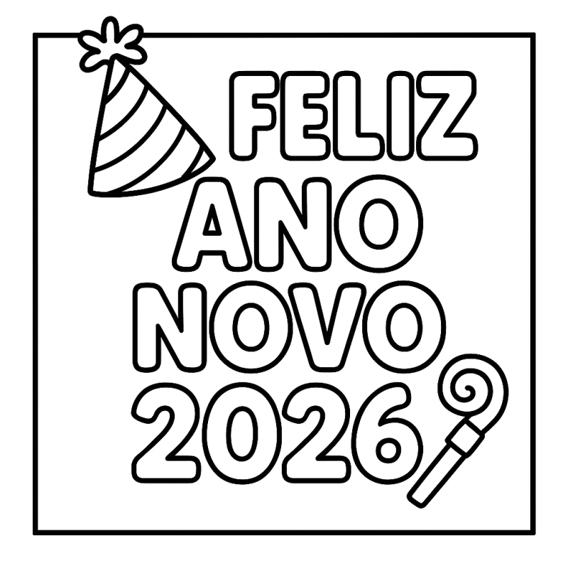 Desenho de Feliz Ano Novo 2026 para imprimir