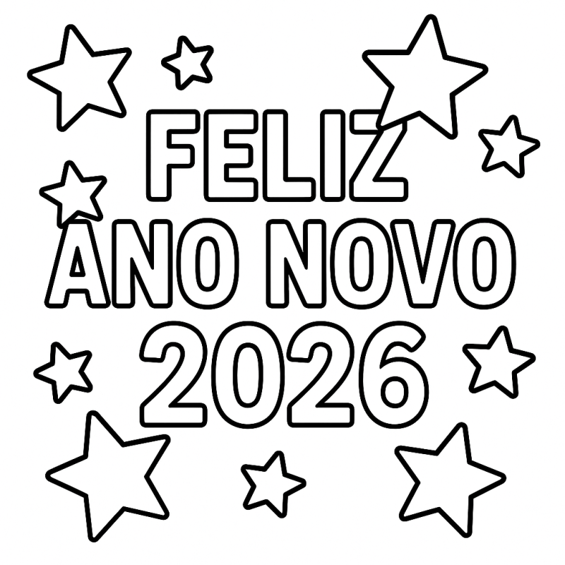 Desenho de Feliz Ano Novo 2026 para imprimir