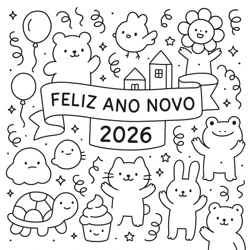 Desenho de Feliz Ano Novo 2026 para imprimir